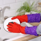 Перчатки хозяйственные резиновые с утеплителем Доляна, размер L, длинные манжеты, 110 гр, цвет красный - Фото 2
