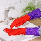 Перчатки хозяйственные резиновые с утеплителем Доляна, размер L, длинные манжеты, 110 гр, цвет красный - Фото 3