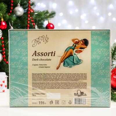 Конфеты Pin Up ассорти из тёмного шоколада (коньяк, сливочный ликёр, амаретто), 195 г