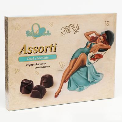 Конфеты Pin Up ассорти из тёмного шоколада (коньяк, сливочный ликёр, амаретто), 195 г
