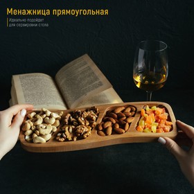 Менажница прямоугольная Доляна, 30×10×1,8 см, 4 секции, берёза