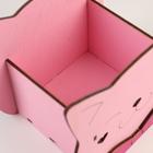 Кашпо деревянное для цветов и подарков "Котик" с аппликацией, розовое, 19х12х16 см - Фото 4