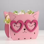 Кашпо деревянное для цветов и подарков "Кошечка"с аппликацией, розовое, 18,8х12,8х16,7 см - фото 9287384