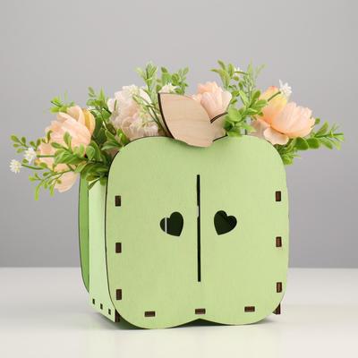 Кашпо деревянное для цветов "Яблоко", зеленый чай, 15,4х10,8х18,9 см