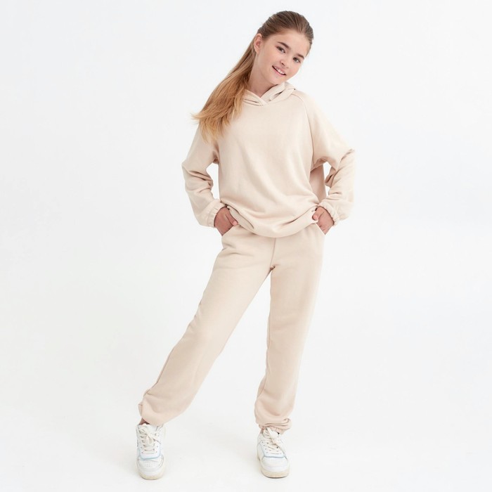 Костюм спортивный детский: худи, брюки, MINAKU: Casual Collection KIDS, бежевый, рост 122 см