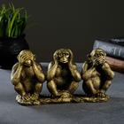 Фигура "Три шимпанзе на ветке" состаренная латунь, 20х12х6см - фото 4787577