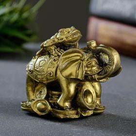 Фигура 'Слон на деньгах' состаренное золото, 10х8,5х6см