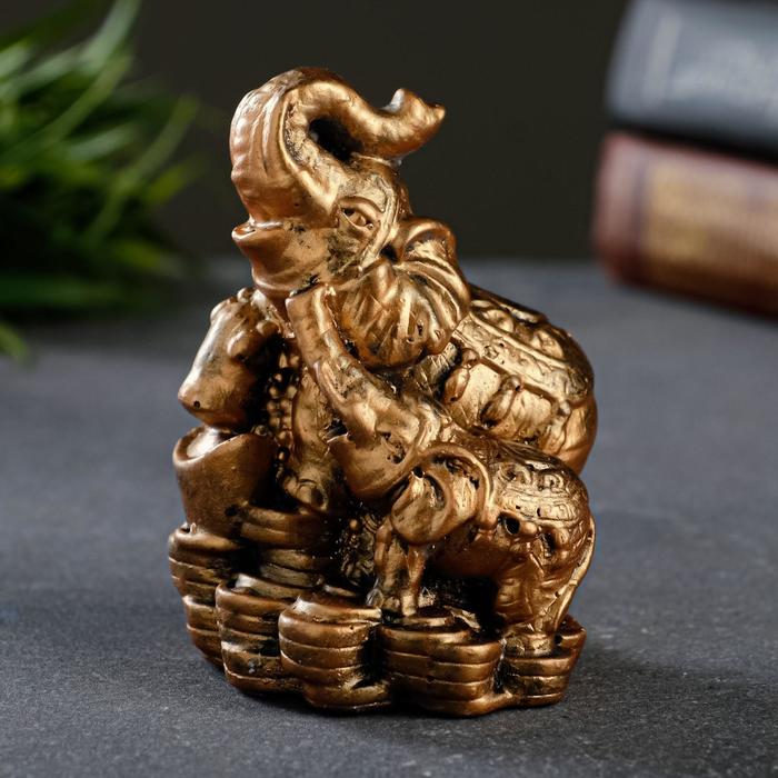 Фигура "Слон со слоненком на деньгах" бронза, 7х10х6см - Фото 1