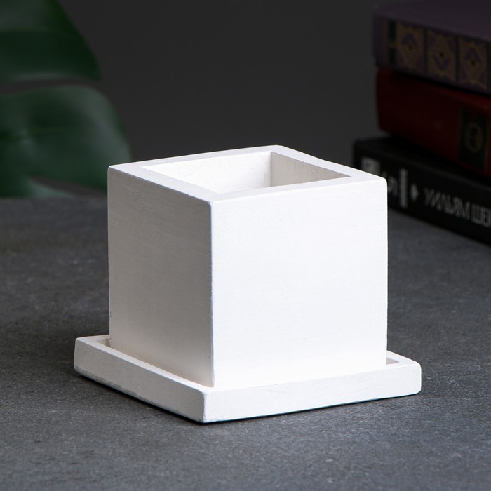 Фигурное кашпо "Куб с поддоном" белое 0 25 л/ 8х6х6см - фото 1905804376