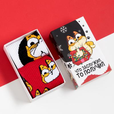 Набор мужских новогодних носков «Кот» размер 41-44 (27-29 см), 2 пары