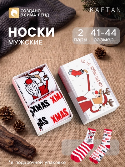 Носки мужские новогодние KAFTAN «С Новым Годом!», 2 пары, размер 41-44 (27-29 см)