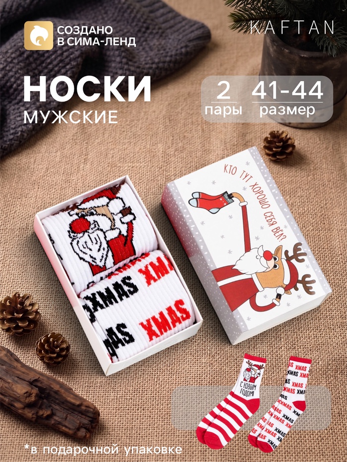 Носки мужские новогодние KAFTAN «С Новым Годом!», 2 пары, размер 41-44 (27-29 см)