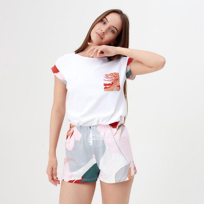 Футболка женская с карманом KAFTAN "Цветы" р. 56-58 - Фото 1