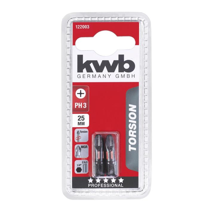 Бита KWB TORSION, PH3, 25 мм, сталь TQ60, 2 шт