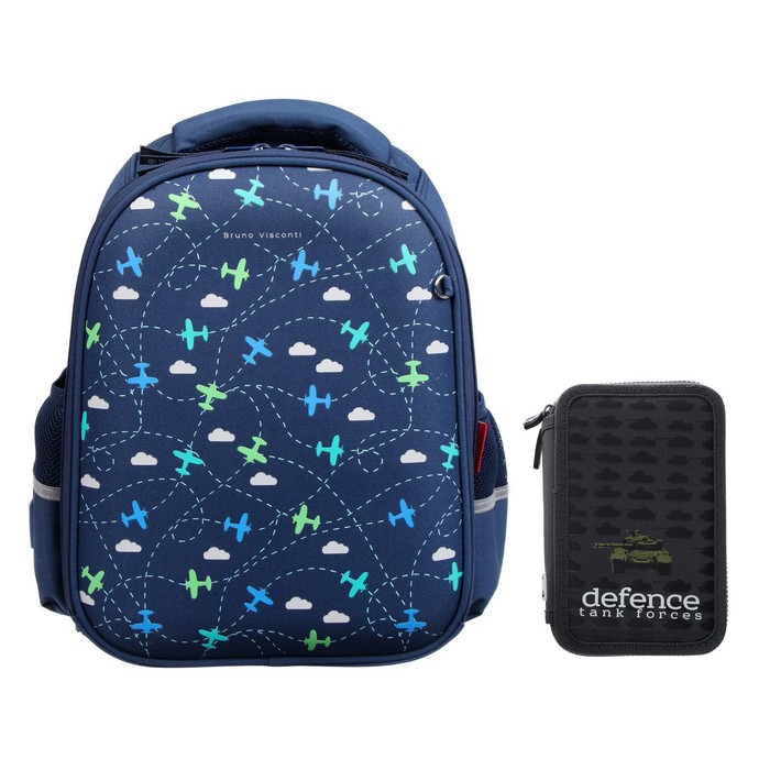 Рюкзак каркасный Bruno Visconti "Игрушки. Самолёты", 36 х 28 х 17 см, пенал в подарок - Фото 1