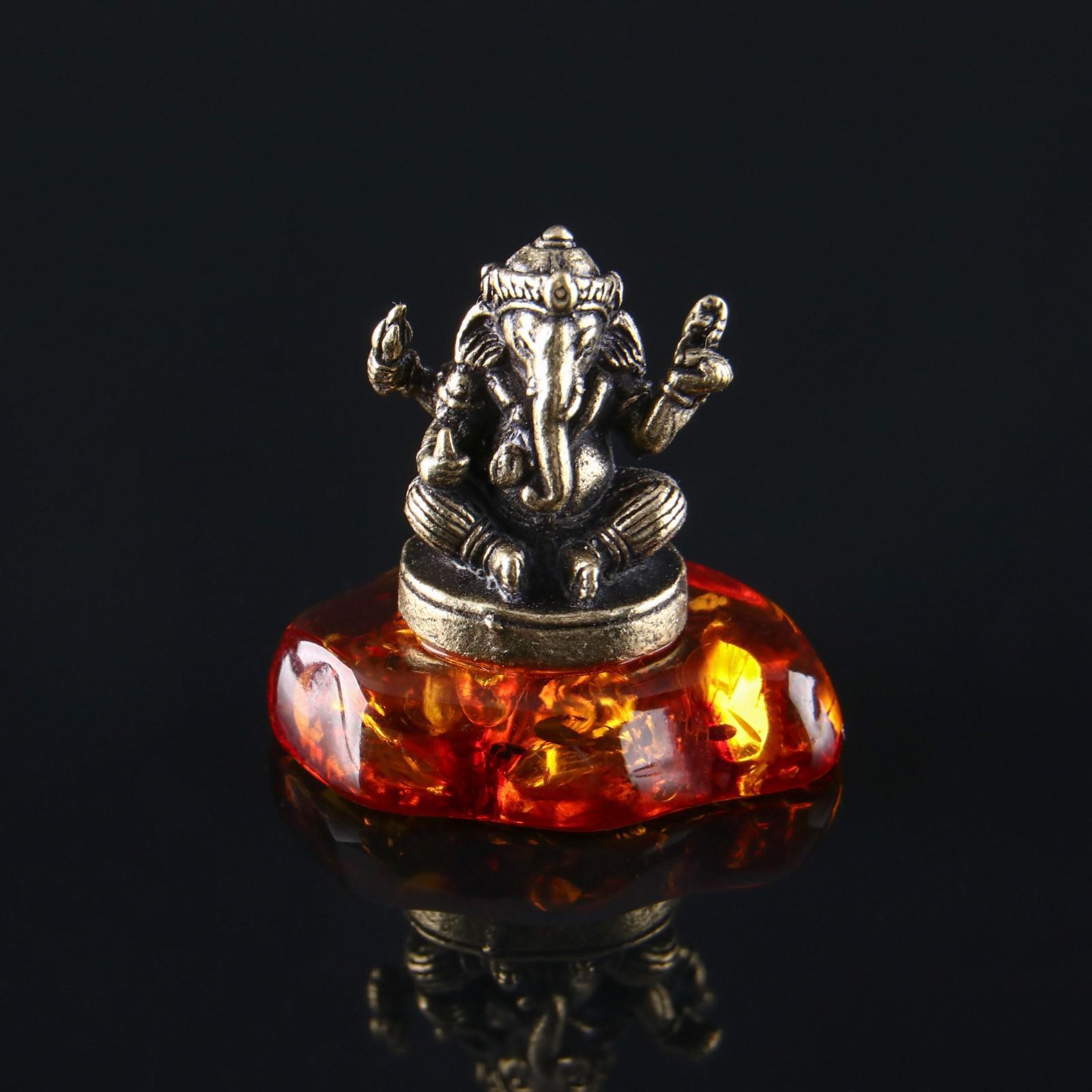 Сувенир "Ганеша", латунь, янтарная смола, 1,7х1,7х1,1 см (6941217 ...