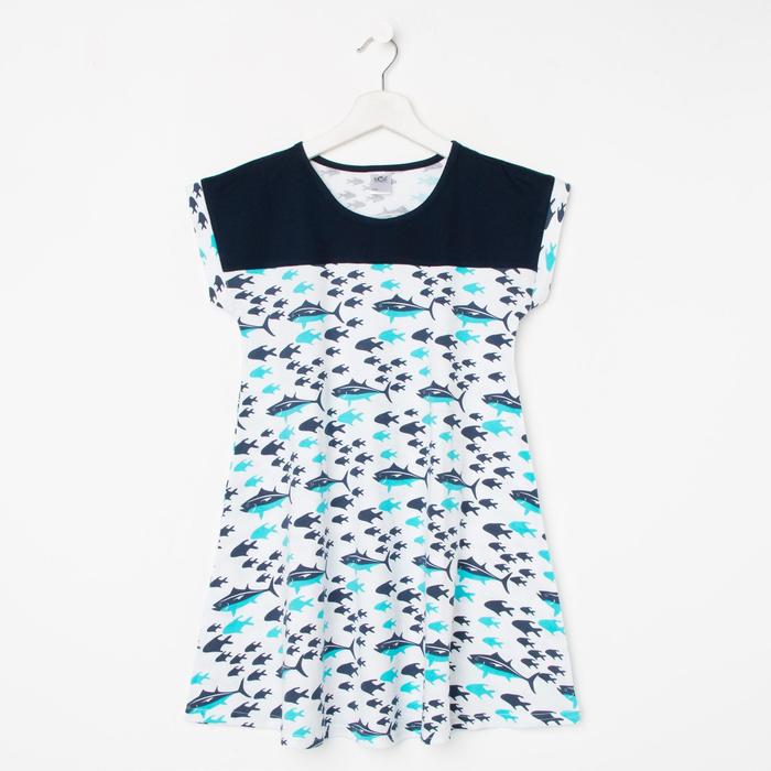 Сорочка для девочки, цвет белый/синий, рост 140-146 см - Фото 1