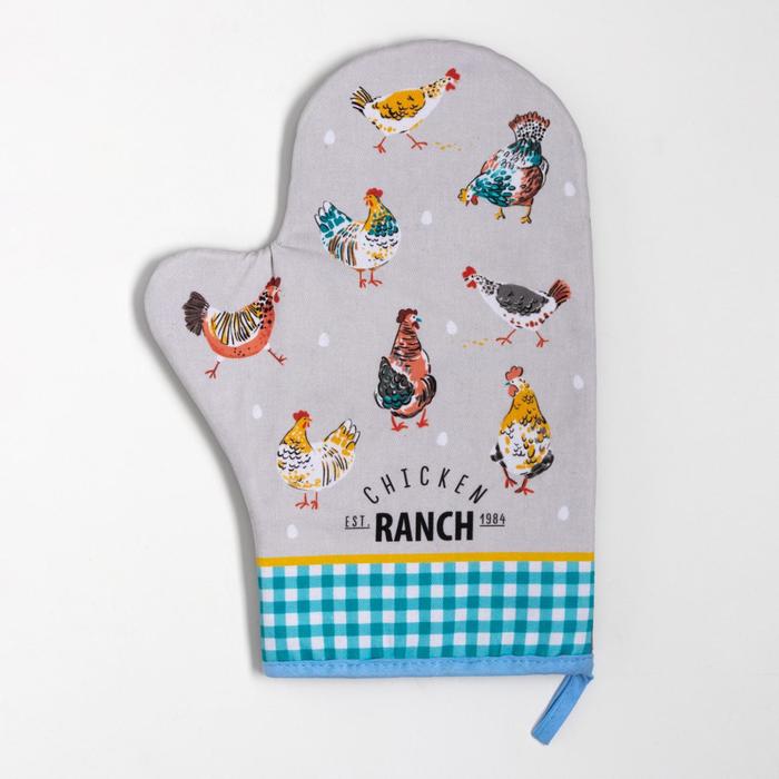 Кухонный набор Этель "Chicken Ranch": варежка-прихватка 20х28 см, прихватка 19х19 см, 100% хлопок - фото 1885181090
