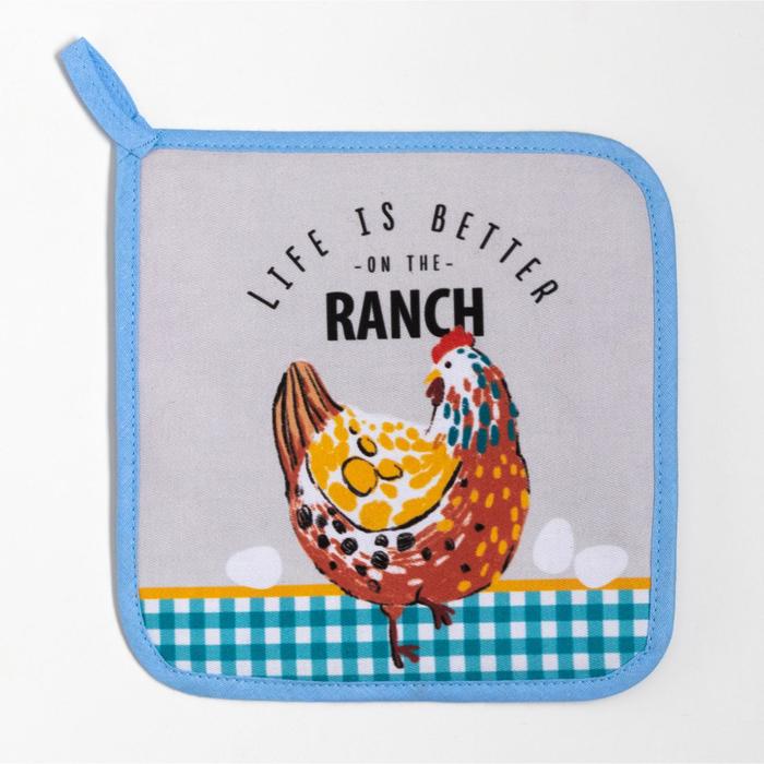 Кухонный набор Этель "Chicken Ranch": варежка-прихватка 20х28 см, прихватка 19х19 см, 100% хлопок - фото 1885181092