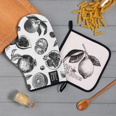 Набор кухонный «Love healthy» варежка-прихватка 20×28 см, прихватка 19×19 см,100% хл