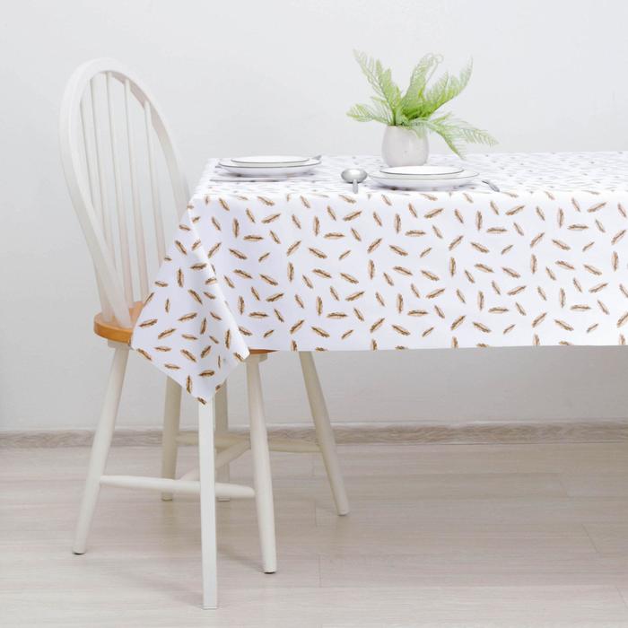 Клеёнка на стол на тканевой основе Доляна «Пёрышки», ширина 137 см, рулон 20 м, толщина 0,22 мм, цвет белый - Фото 1