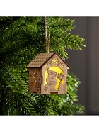 Ёлочная игрушка «Домик с Дедом Морозом с мешком», 8×6.5×6 см, от батареек, свечение тёплое белое - Фото 5