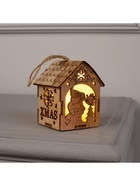 Ёлочная игрушка «Домик с Дедом Морозом с мешком», 8×6.5×6 см, от батареек, свечение тёплое белое - Фото 6