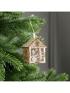 Ёлочная игрушка «Домик со снеговиком», 8×6.5×6 см, от батареек, свечение тёплое белое - Фото 5