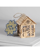 Ёлочная игрушка «Домик со снеговиком», 8×6.5×6 см, от батареек, свечение тёплое белое - Фото 8