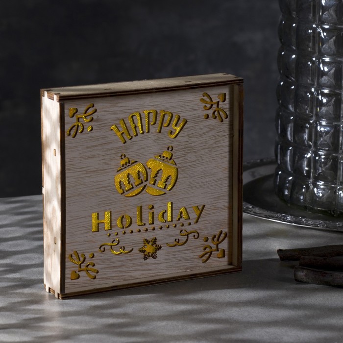 Светодиодная фигура «Счастливые каникулы» 15 × 15 × 4 см, дерево, батарейки CR2032х2, свечение тёплое белое