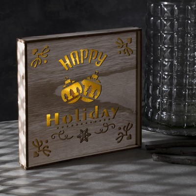 Светодиодная фигура «Счастливые каникулы» 22 × 22 × 4 см, дерево, батарейки АААх2 (не в комплекте), свечение тёплое белое