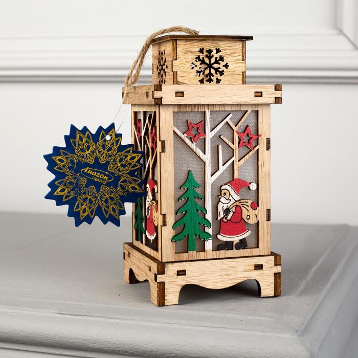 Ёлочная игрушка «Фонарь с Дедом Морозом», от батареек, свечение тёплое белое - фото 1908714039