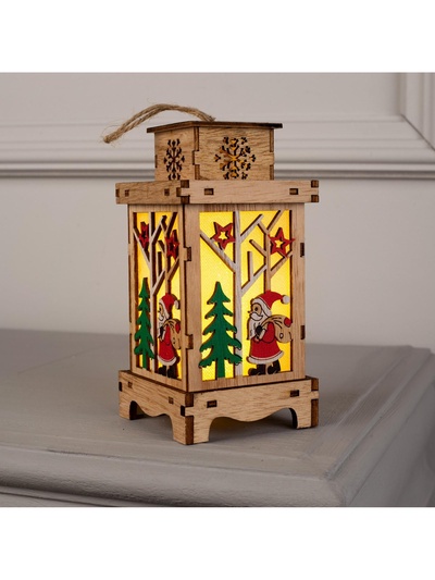 Ёлочная игрушка «Фонарь с Дедом Морозом», 16×8×8 см, от батареек, свечение тёплое белое