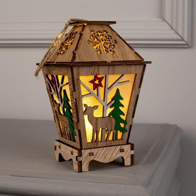 Ёлочная игрушка «Фонарь с оленем», 16×10×10 см, от батареек, свечение тёплое белое