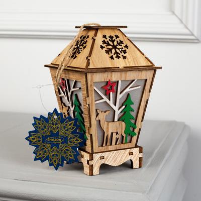 Ёлочная игрушка «Фонарь с оленем», 16×10×10 см, от батареек, свечение тёплое белое