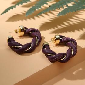 Серьги-кольца "Завиток" нить, цвет фиолетовый в золоте, d=3,5 см