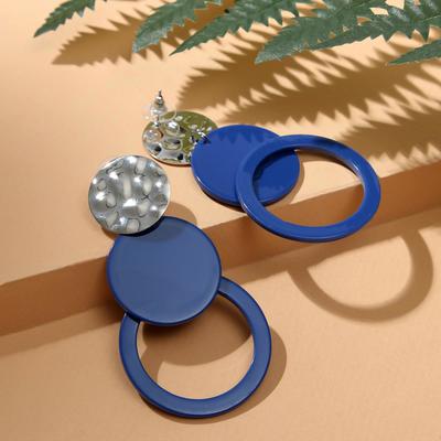 Серьги «Модерн» мятый металл, диск и кольцо, цвет синий в серебре