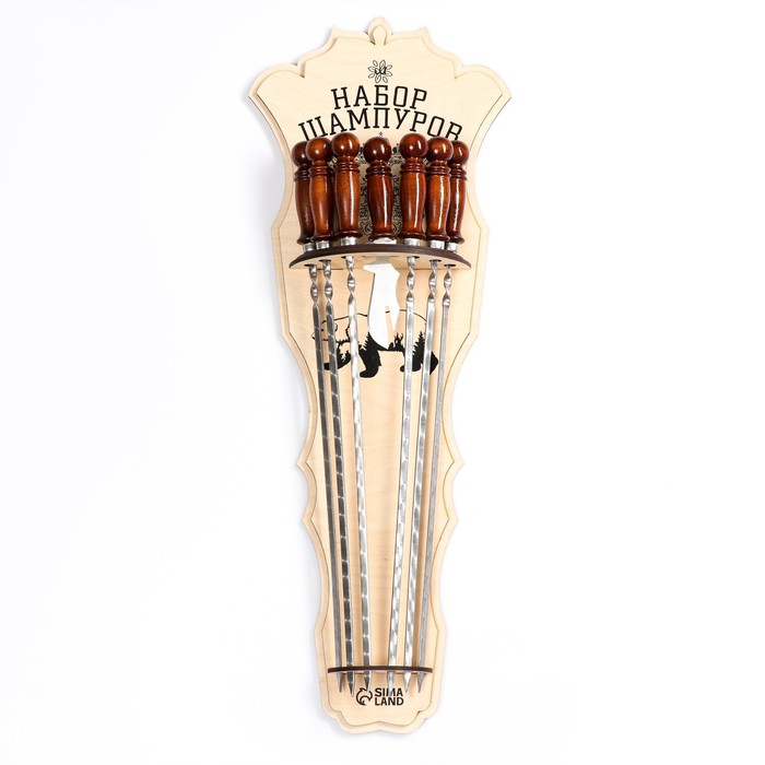 Набор с шампурами подарочный "Щит", 6 шт, нож-вилка в комплекте, с гербом РФ - Фото 1