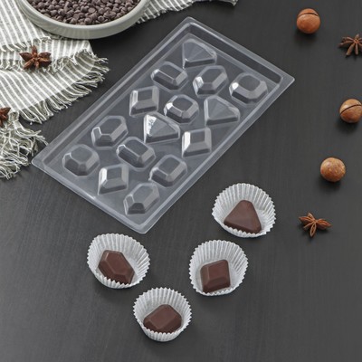 Форма для шоколада и конфет «Самоцветы», 22×11 см, 15 ячеек, цвет прозрачный