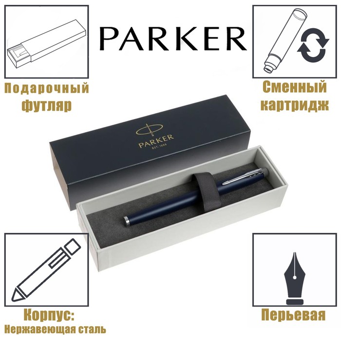 Ручка перьевая Parker IM Core F321 Matte Blue CT F, корпус из нержавеющей стали, синие чернила - Фото 1