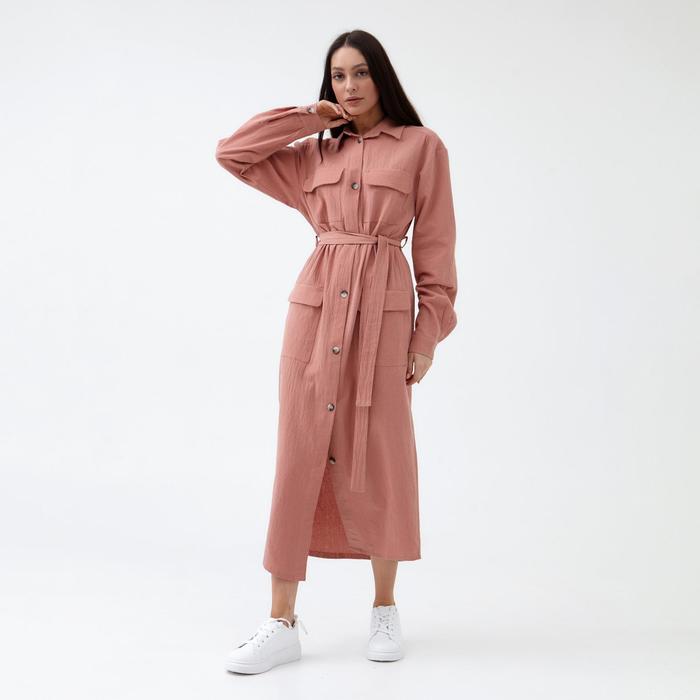 Платье льняное миди женское MIST, размер 46, коралловый - Фото 1