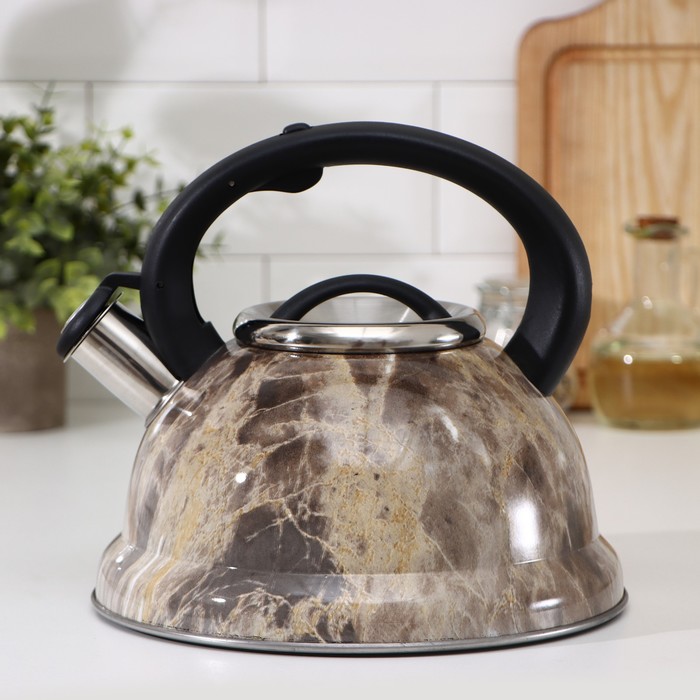 Чайник из нержавеющей стали со свистком «Мрамор», 2,6 л, индукция, цвет МИКС - Фото 1