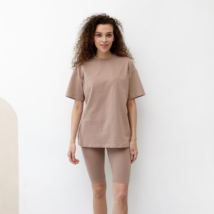 Футболка женская MINAKU OVERSIZE FIT: цвет коричневый, р-р 52 - Фото 1
