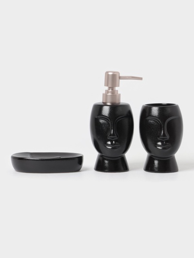 Аксессуары для ванной SAVANNA «Вуду», 3 предмета, мыльница, дозатор для мыла, стакан, чёрные