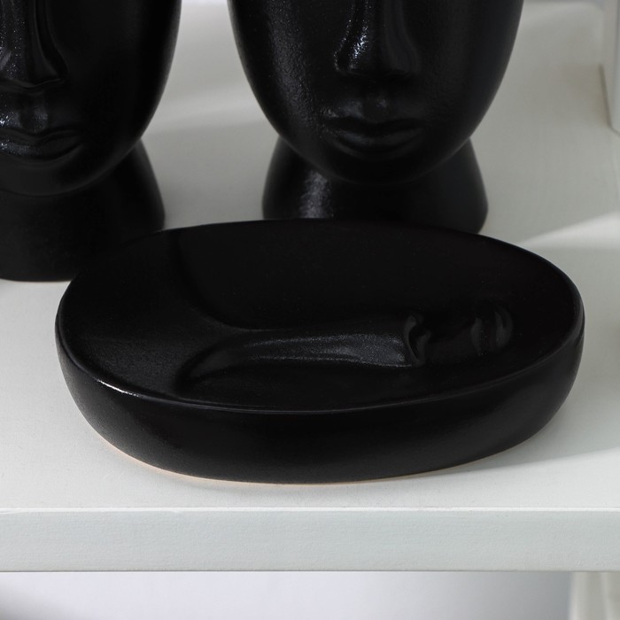 Набор аксессуаров для ванной комнаты SAVANNA «Вуду», 3 предмета (мыльница, дозатор для мыла, стакан), цвет чёрный - фото 1905806868