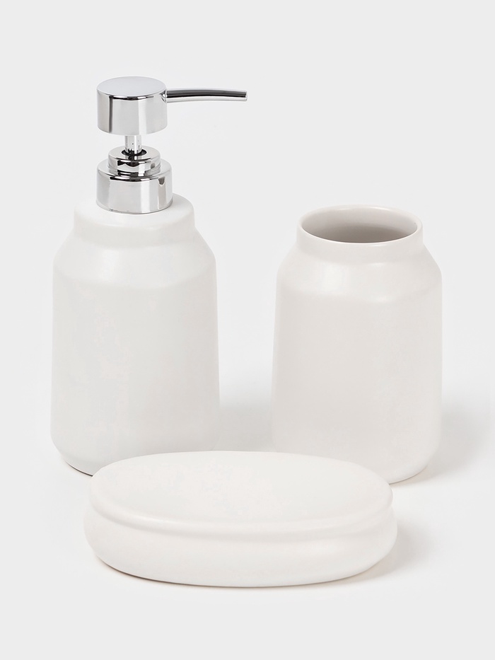 Аксессуары для ванной SAVANNA «Глянец», 3 предмета, мыльница, дозатор для мыла, стакан, белые - Фото 1