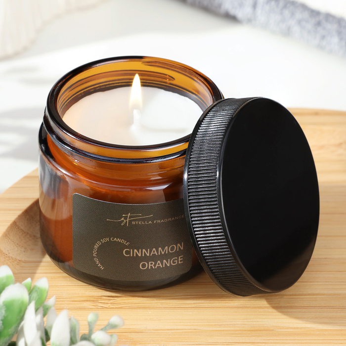Ароматическая свеча в банке Cinnamon orange, соевый воск, 50 г, апельсин и корица - Фото 1