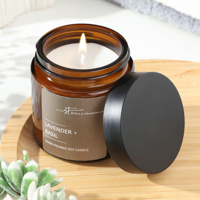 Ароматическая свеча в банке Lavender basil, соевый воск, 90 г, лаванда и базилик