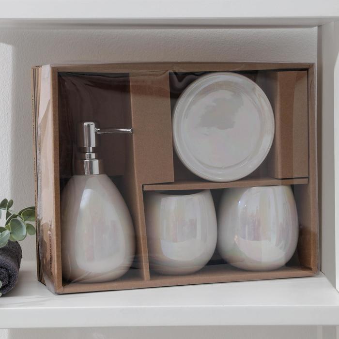 Набор аксессуаров для ванной комнаты Pearl, 4 предмета (мыльница, дозатор для мыла 400 мл, 2 стакана), цвет серый - фото 1905807053