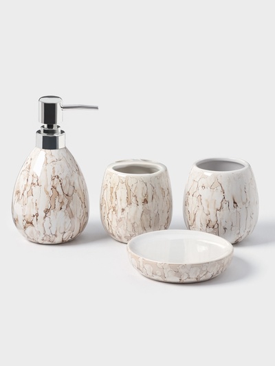 Аксессуары для ванной Pearl, 4 предмета, мыльница, дозатор для мыла 360 мл, 2 стакана, белые